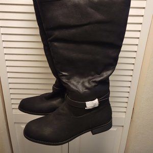 Shoe Black Dazzle Faux Suede Boots Thigh High Buckle New  Sz 9.5 W